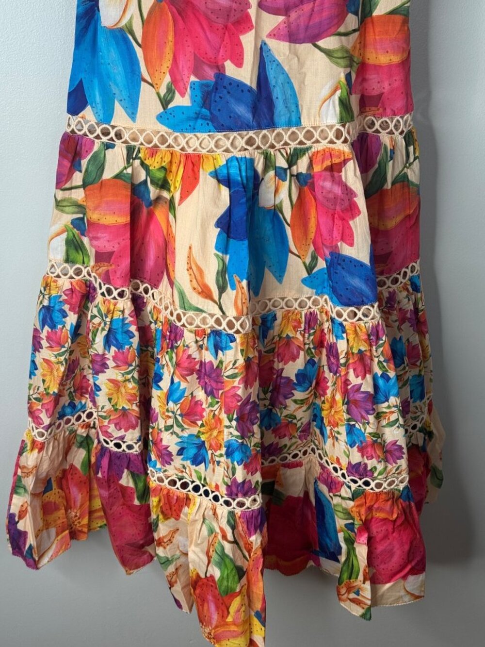 New Farm Rio Mary’s Garden Frilled Top Midi Dress Size XS Colorful Floral - Picture 6 of 9